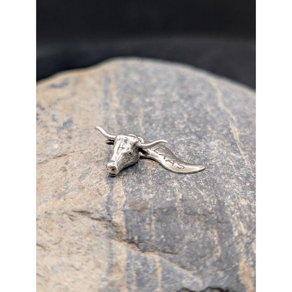 Texas Longhorn Steer Head Charm – Sterling Marked STER on Reverse